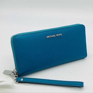 Michael Kors Large Continental Wallet Wristlet Leather Blue